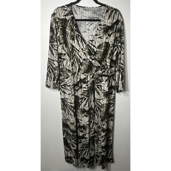 Investments Soft Separates Women's Dress Size XL Leaves V-neck Faux Wrap Midi - Picture 2 of 11
